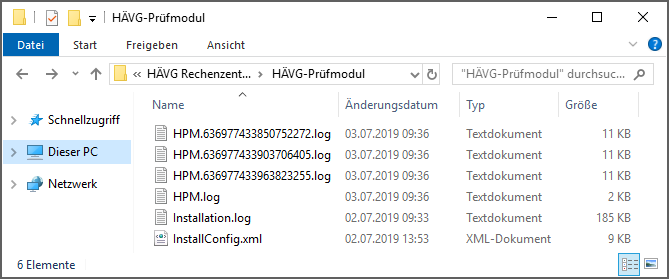Inhalt des HÄVG-Prüfmodul-Ordners unter ProgramData